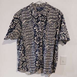 VTG Polo Ralph Lauren Bonnard Hawaiian Shirt Mens XL Blue Tribal Floral Linen